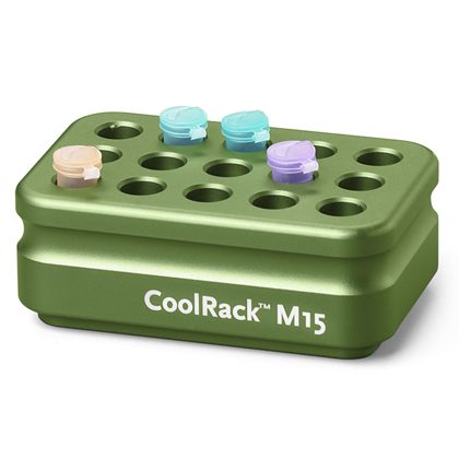 BCS-125G | CoolRack M15 Thermoconductive Tube Rack for 15 Microcentrifuge Tubes | With Tubes