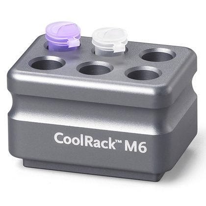 BCS-163 | CoolRack M6 Thermoconductive Tube Rack for 6 Microcentrifuge Tubes | With Tubes