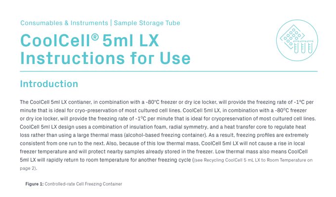 CoolCell 5ml LX Freezing Containers for 12 x 3.5ml to 5ml Cryo Tubes Instructions for Use