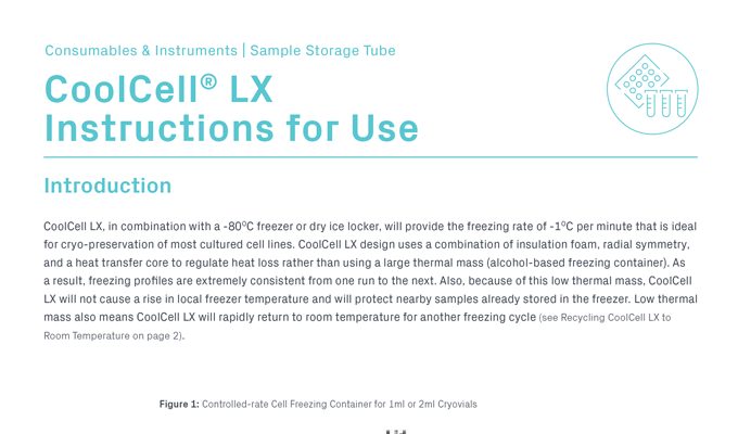 CoolCell LX Cell Freezing Containers for 12 x 1ml or 2ml Cryo Tubes Instructions for Use