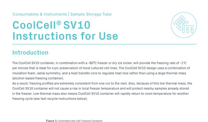 CoolCell SV10 Cell Freezing Containers for 6 x 10ml Injectable Cell Therapy Ampules Instructions for Use