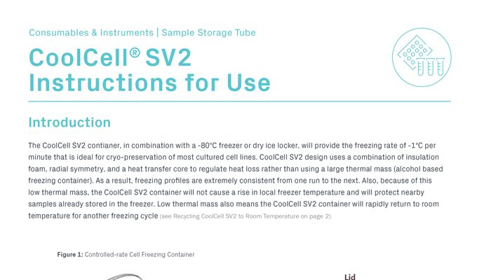 CoolCell SV2 Cell Freezing Containers for 12 x 2ml Injectable Cell Therapy Ampules Instructions for Use