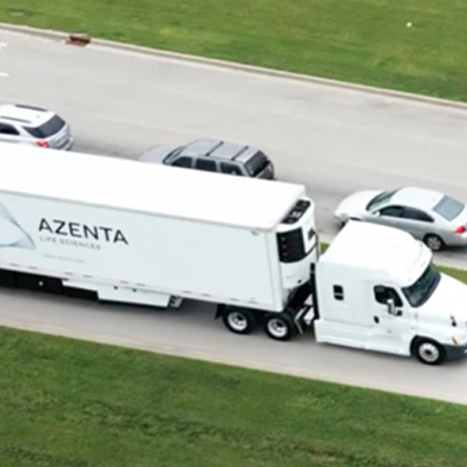 Azenta Life Sciences lab relocation & sample transportation truck in transit