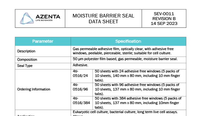 Moisture Barrier Seal Data Sheet