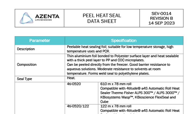 Peel Heat Seal Data Sheet