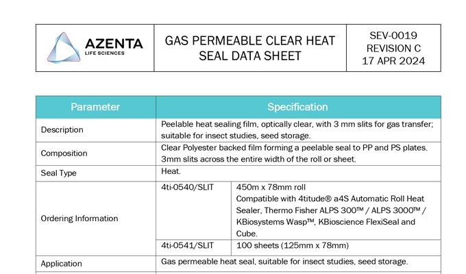 Clear Heat Seal, Peelable Film Data Sheet