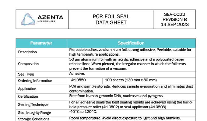 PCR Foil Seal Data Sheet