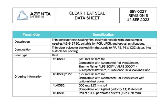 Clear Heat Seal Easily Pierceable Data Sheet