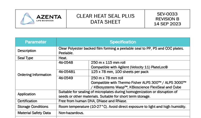 Clear Heat Seal Plus Data Sheet