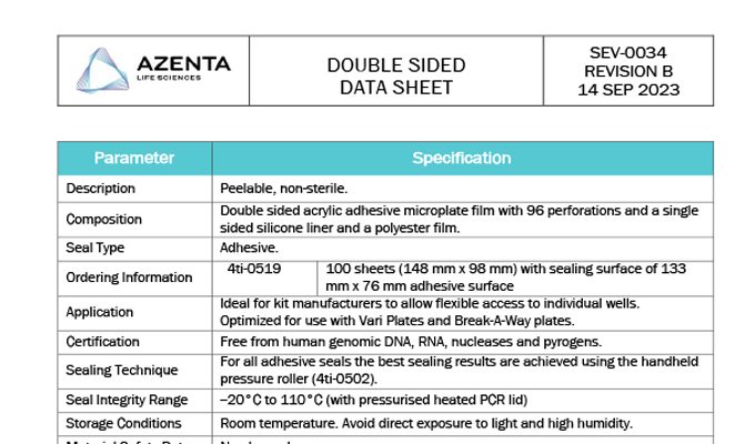 Double Sided Re-Sealable Adhesive Film Data Sheet