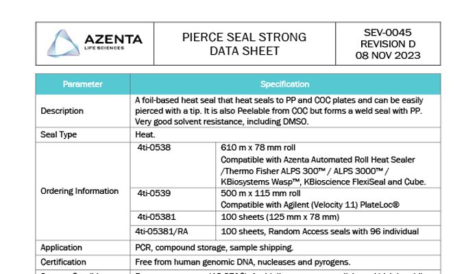 Pierce Heat Seal Strong Data Sheet