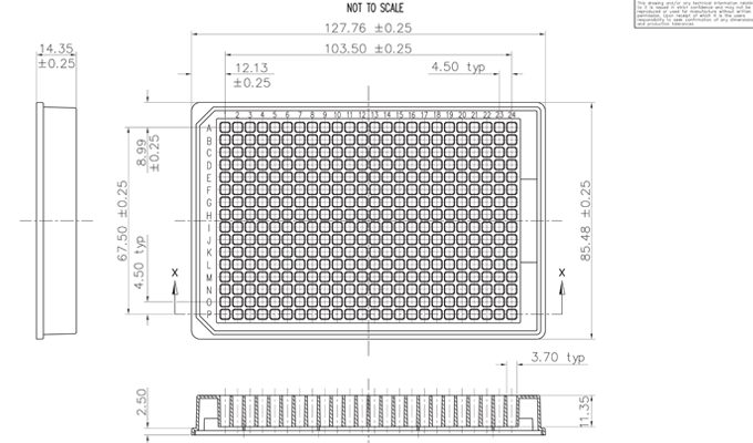 384 Well Optically Clear Tissue Culture Plate Technical Drawing