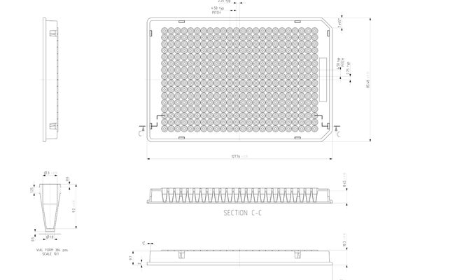 384 Well Skirted PCR Plate, Roche Style Technical Drawing