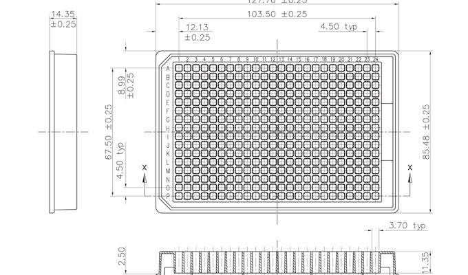 384 Well Ultra Optically Clear Plate Technical Drawing