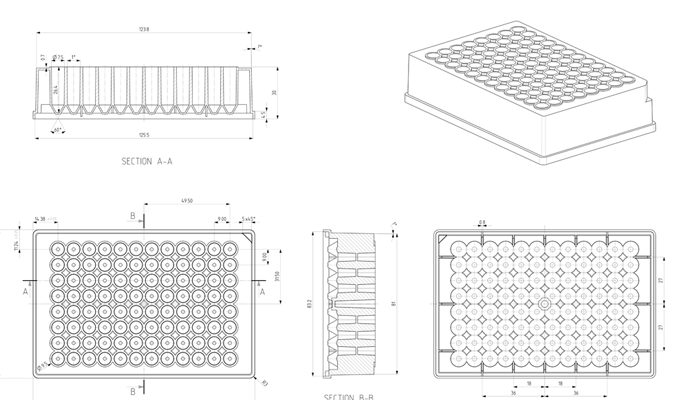 96 Round Deep Well Storage Microplate, For Magnetic Separators Technical Drawing