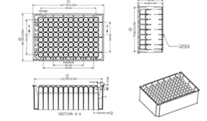 96 Square Deep Well Microplate, KingFisher Style Technical Drawing