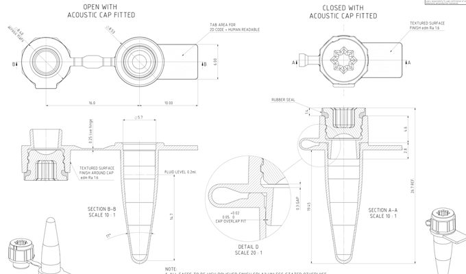 Cap2 0.2ml Dual-Cap Sample Collection PCR Tube Technical Drawing