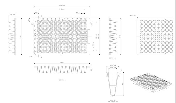 FrameStar 96 Well Non-Skirted PCR Plate, Low Profile Technical Drawing