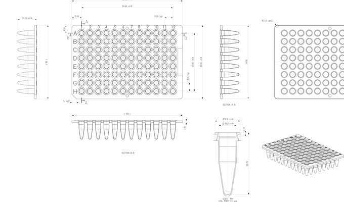 FrameStar 96 Well Non-Skirted PCR Plate Technical Drawing