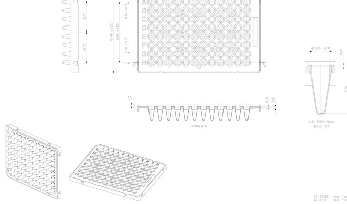 FrameStar 96 Well Semi-Skirted PCR Plate, ABI FastPlate Style Technical Drawing