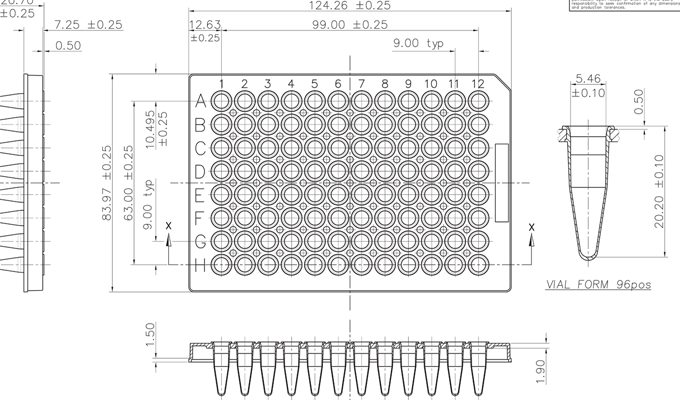 FrameStar 96 Well Semi-Skirted PCR Plate, ABI Style Technical Drawing