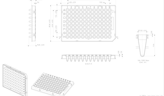 FrameStar 96 Well Semi-Skirted PCR Plate, Roche Style Technical Drawing