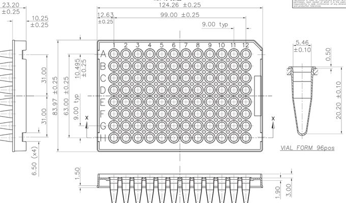 FrameStar 96 Well Semi-Skirted PCR Plate With Upstand, ABI Style Technical Drawing