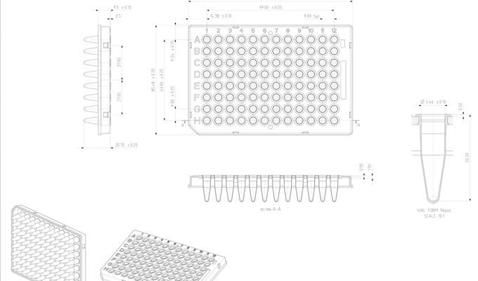 FrameStar 96 Well Semi-Skirted PCR Plate Technical Drawing