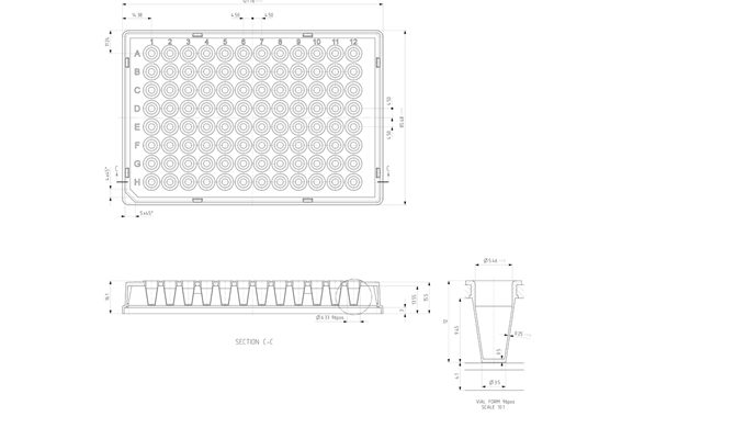 FrameStar 96 Well Skirted Optical Bottom PCR Plate Technical Drawing