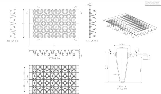 FrameStar Breakable Horizontally and Vertically PCR Plate, Low Profile Technical Drawing