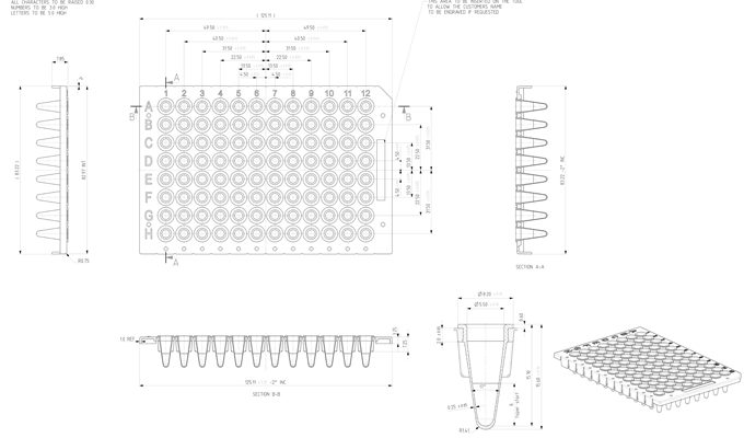 FrameStar Breakable Vertically PCR Plate, Low Profile Technical Drawing