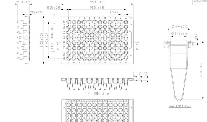 FrameStar Breakable Vertically PCR Plate Technical Drawing