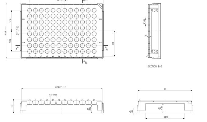 8 Well PCR Tube Strip Adapter Technical Drawing