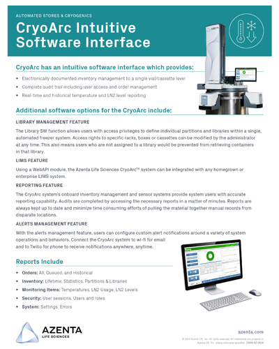 CryoArc -190°C LN2-Based Automated Storage System - Intuitive Software Interface Flyer