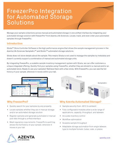 FreezerPro Integration for Automated Storage Solutions